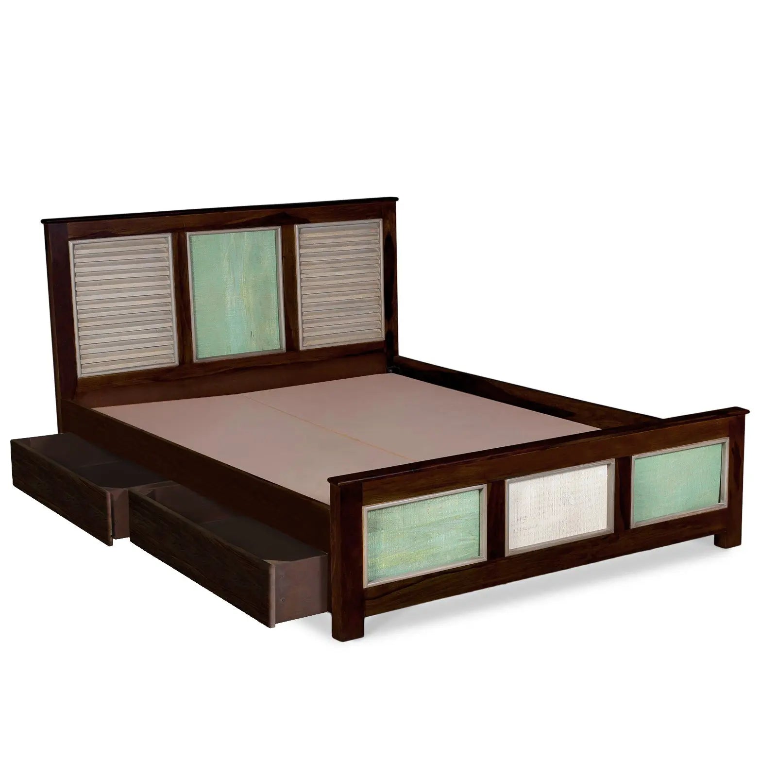 Horace Solid Wood Bed in vintage Finish with Storage