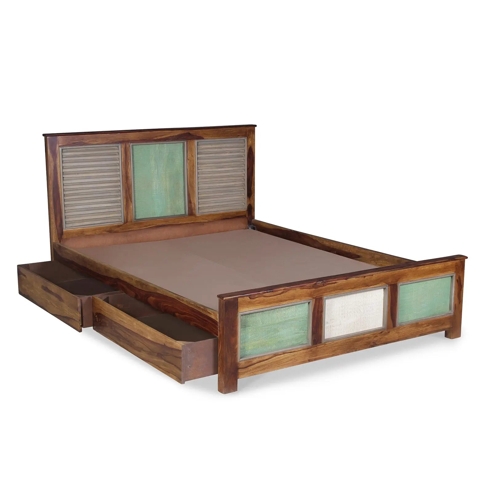 Horace Solid Wood Bed in vintage Finish with Storage