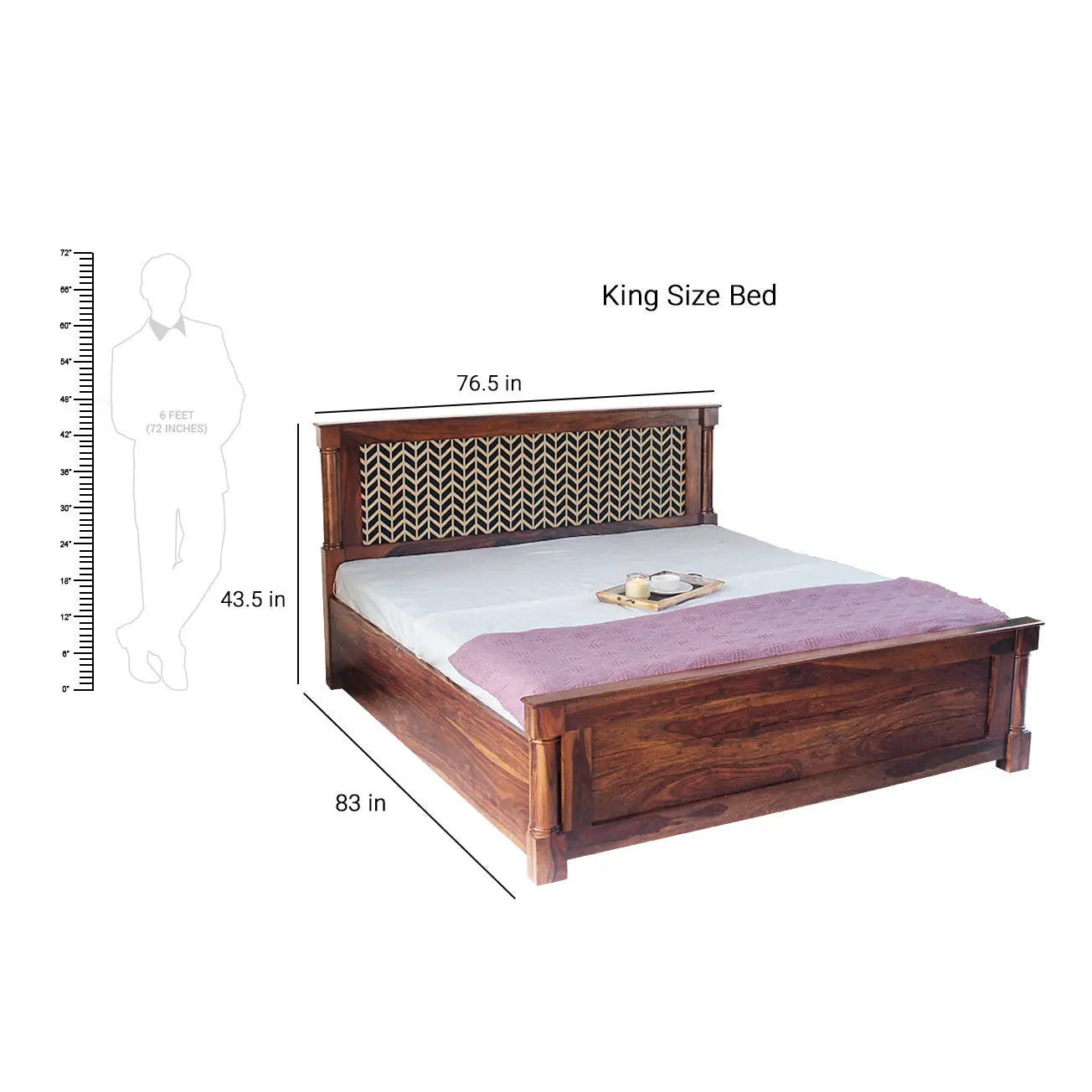 Raison Hand Painted Solid Wood Bed with Storage