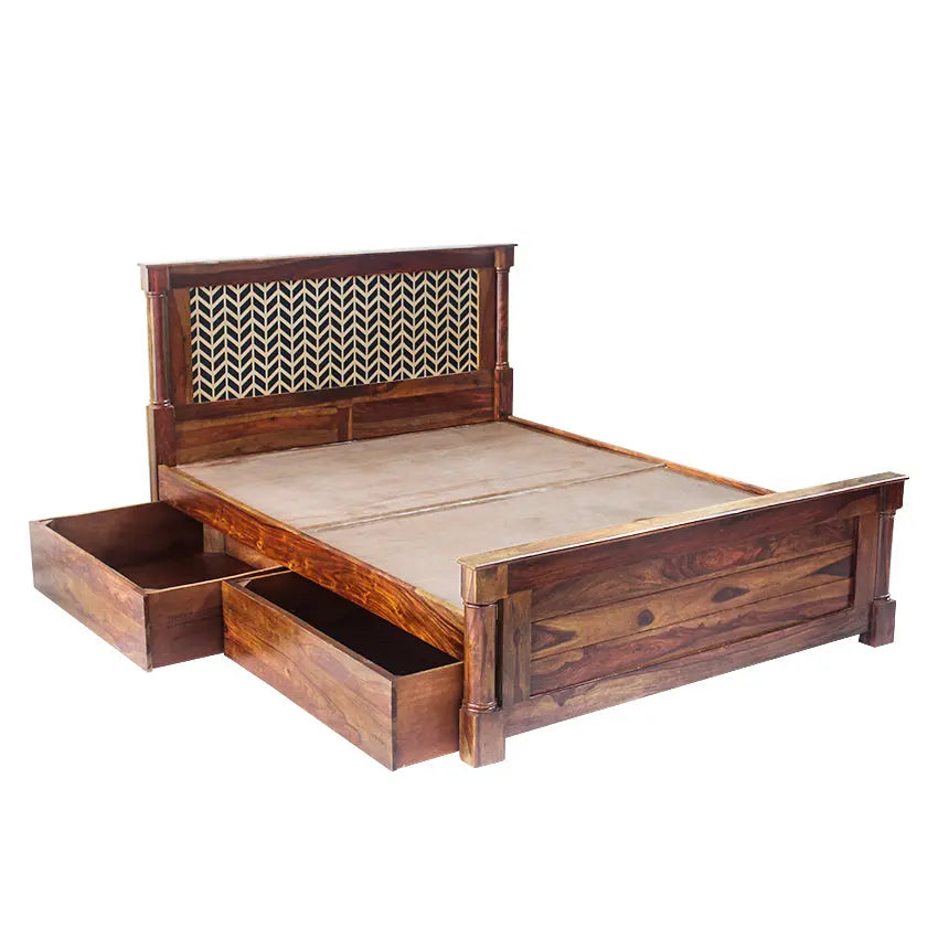 Raison Hand Painted Solid Wood Bed with Storage