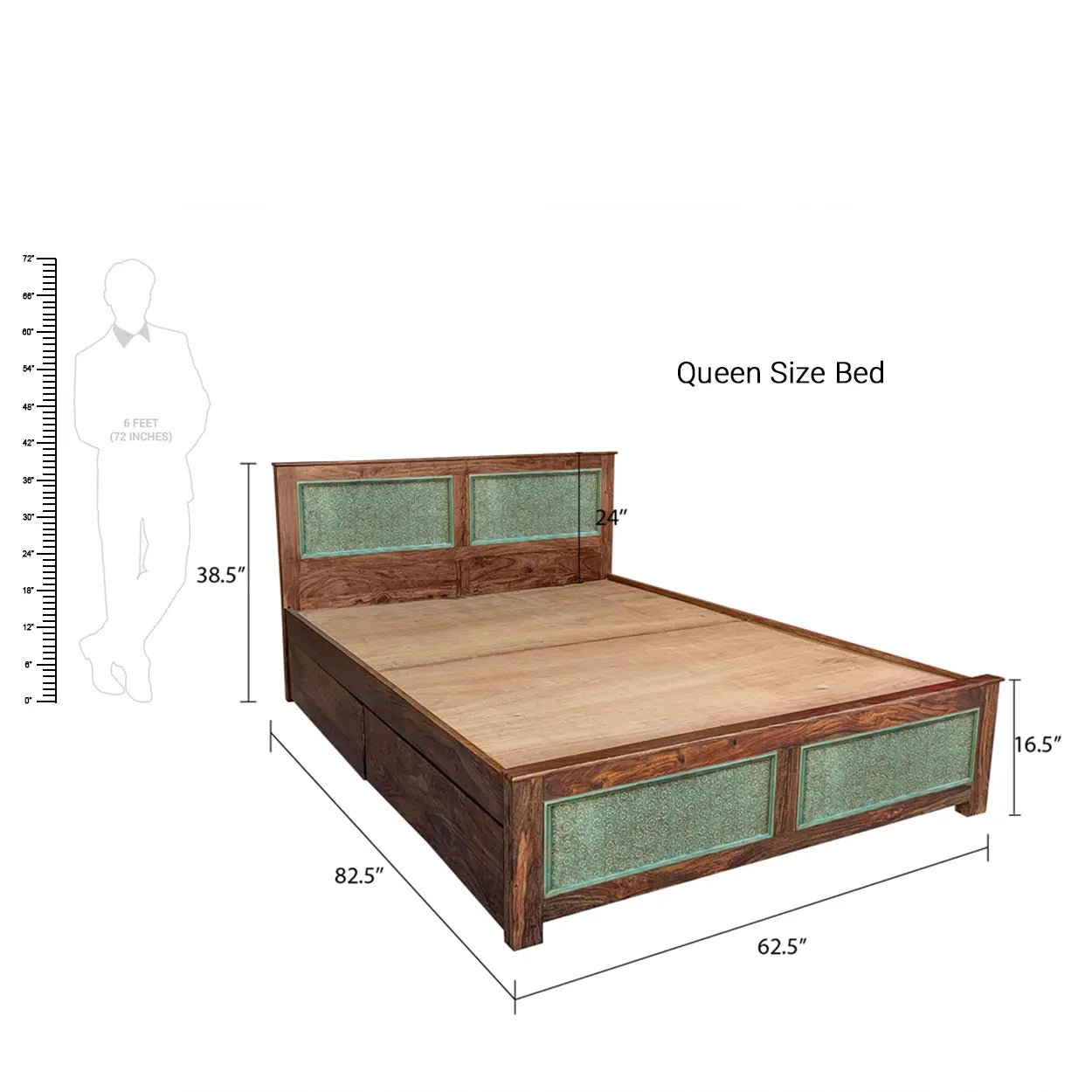 Aster Solid Sheesham Wood Bed with Drawers Storage