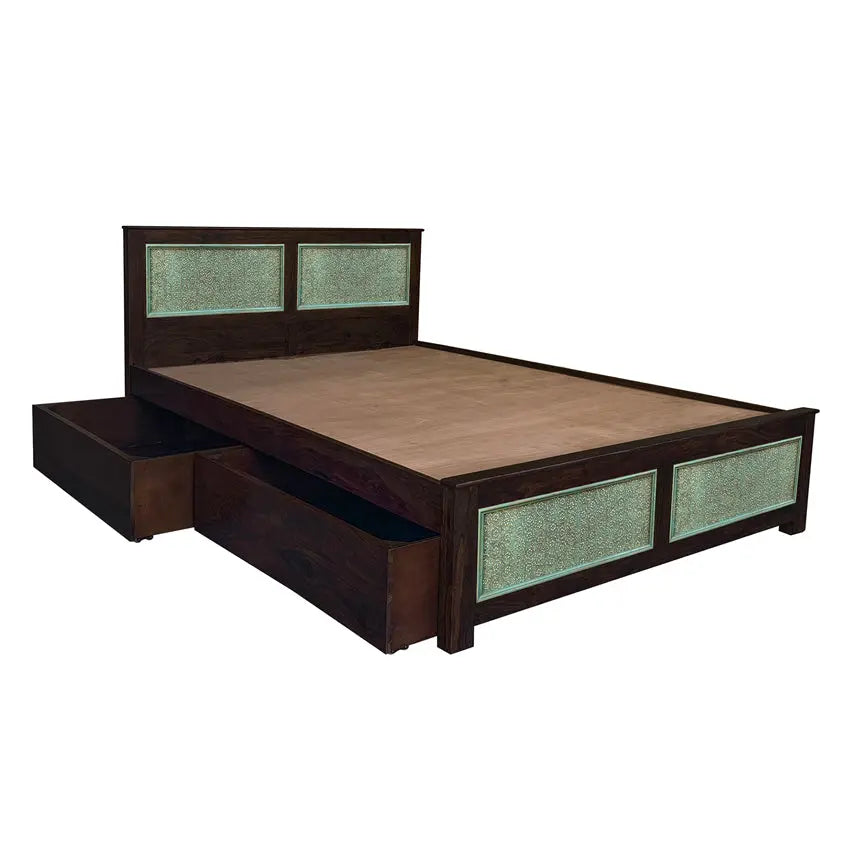 Aster Solid Sheesham Wood Bed with Drawers Storage