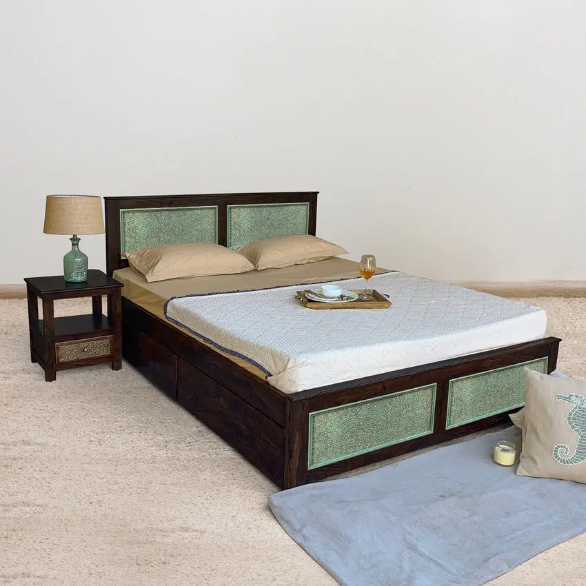 Aster Solid Sheesham Wood Bed with Drawers Storage