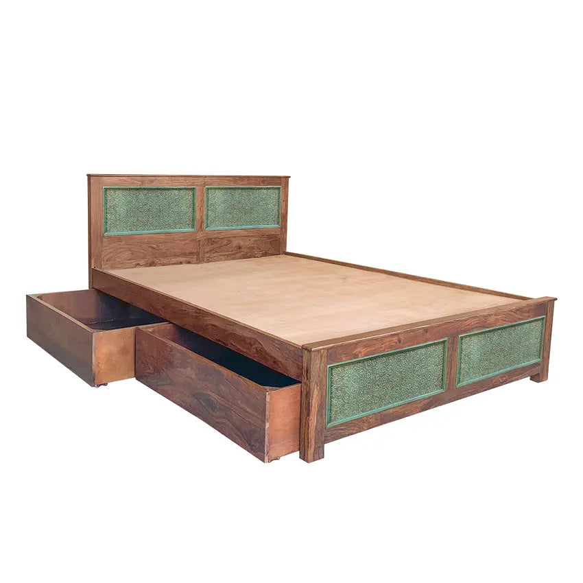 Aster Solid Sheesham Wood Bed with Drawers Storage