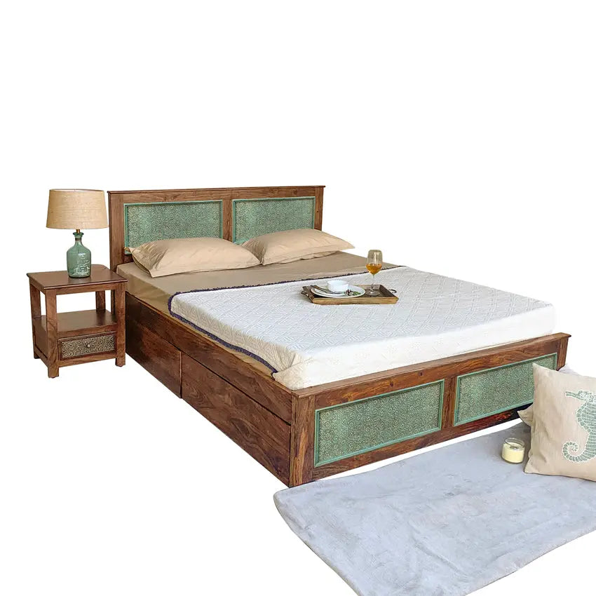 Aster Solid Sheesham Wood Bed with Drawers Storage