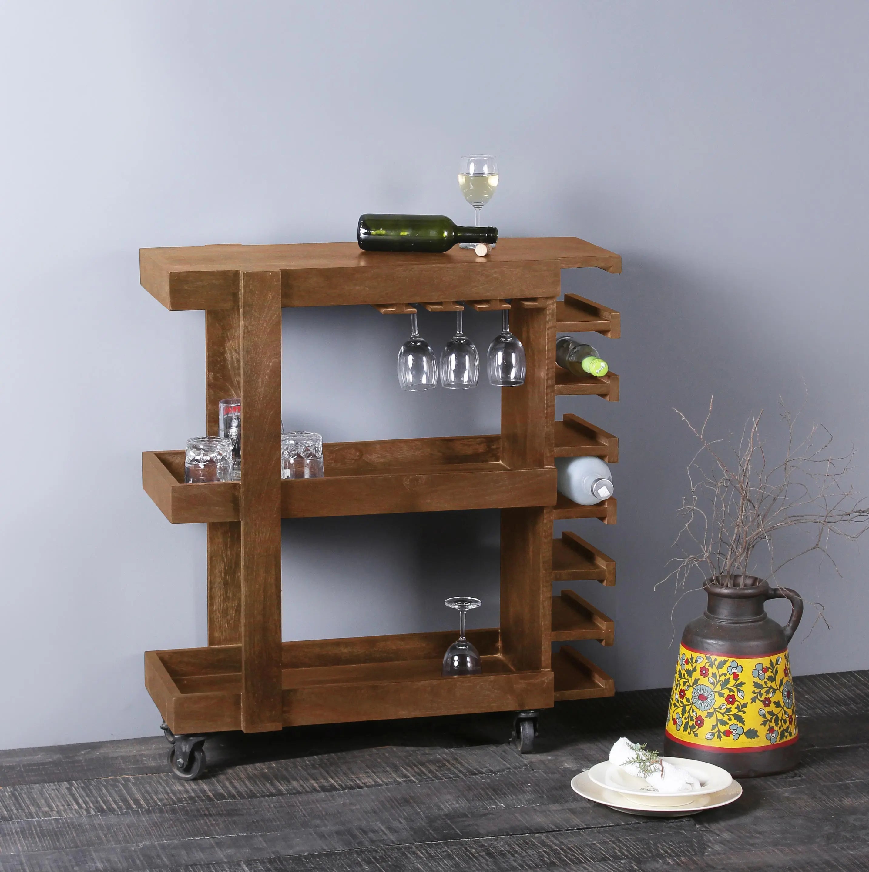 Samson Solid Wood Bar Cabinet Cum Trolly