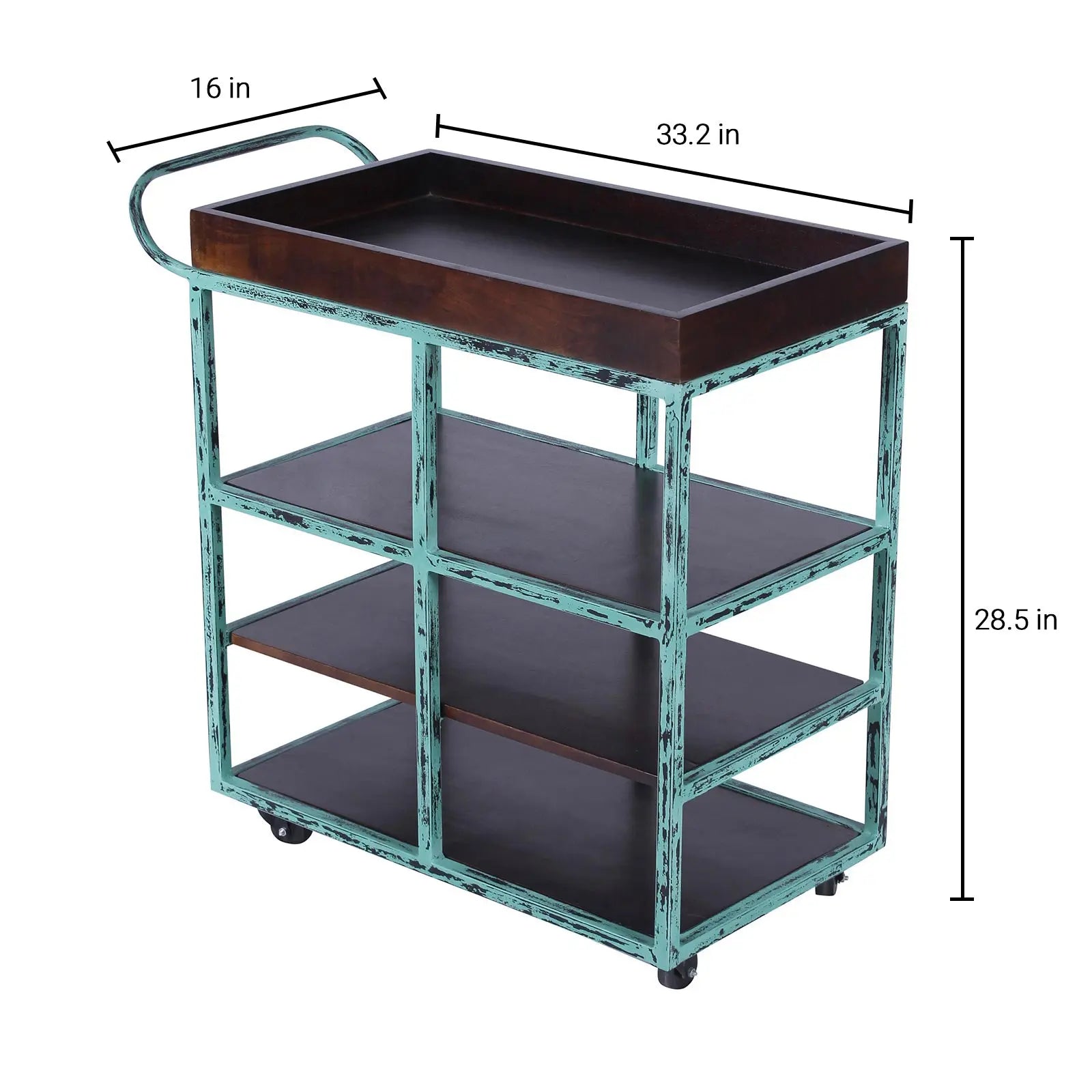 Salome Solid Wood and Iron Bar Trolly in Distress Finish