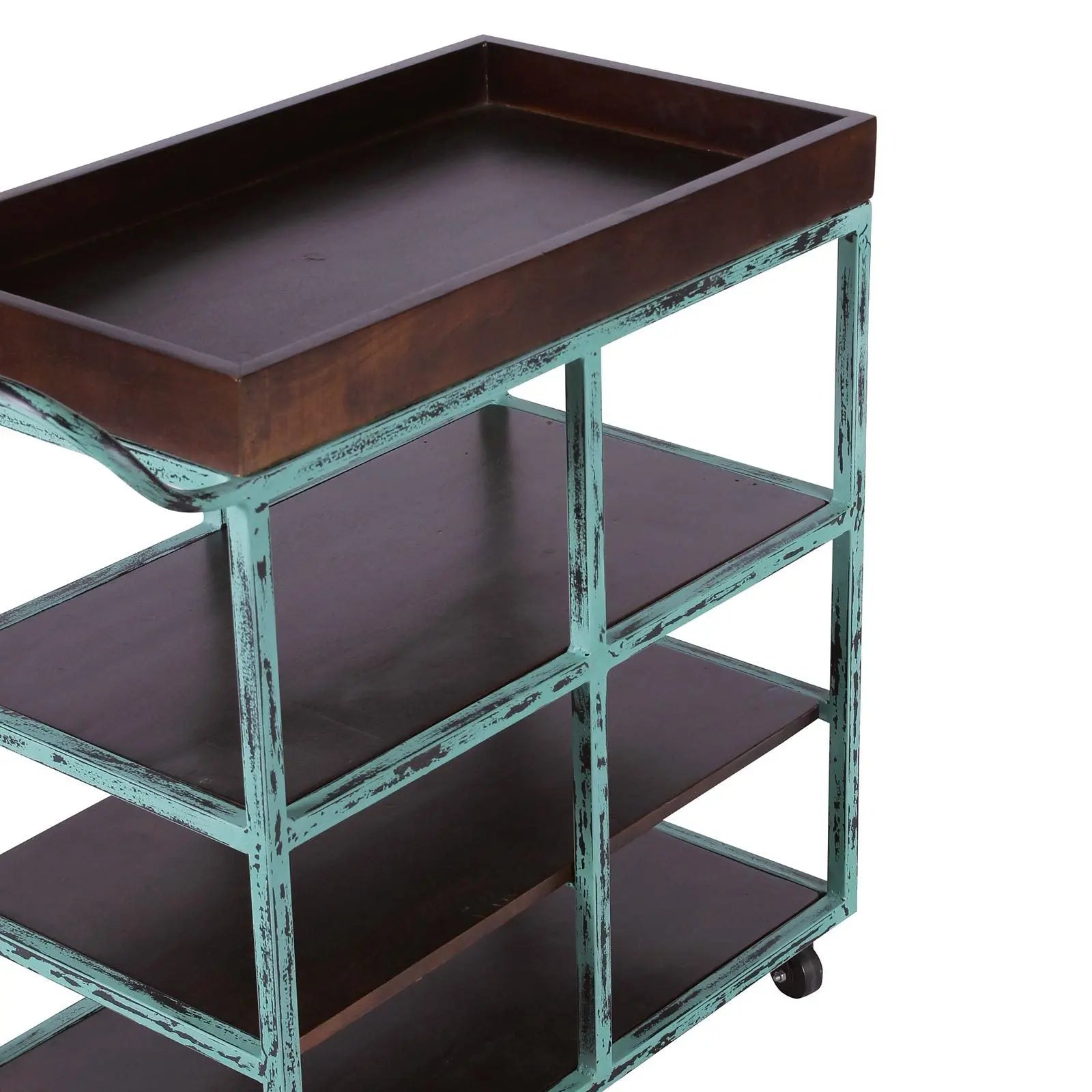 Salome Solid Wood and Iron Bar Trolly in Distress Finish