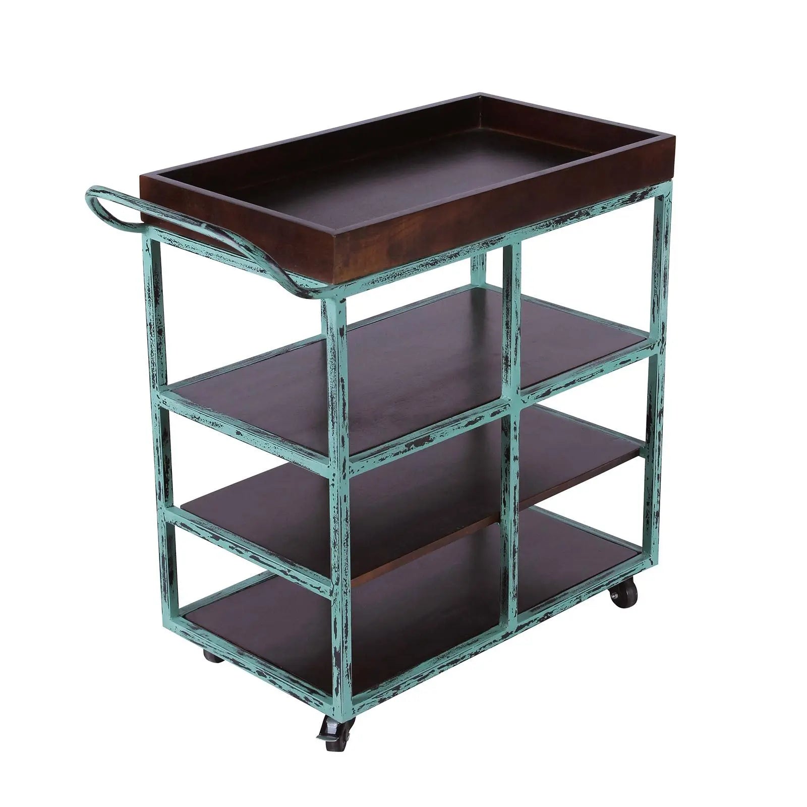 Salome Solid Wood and Iron Bar Trolly in Distress Finish