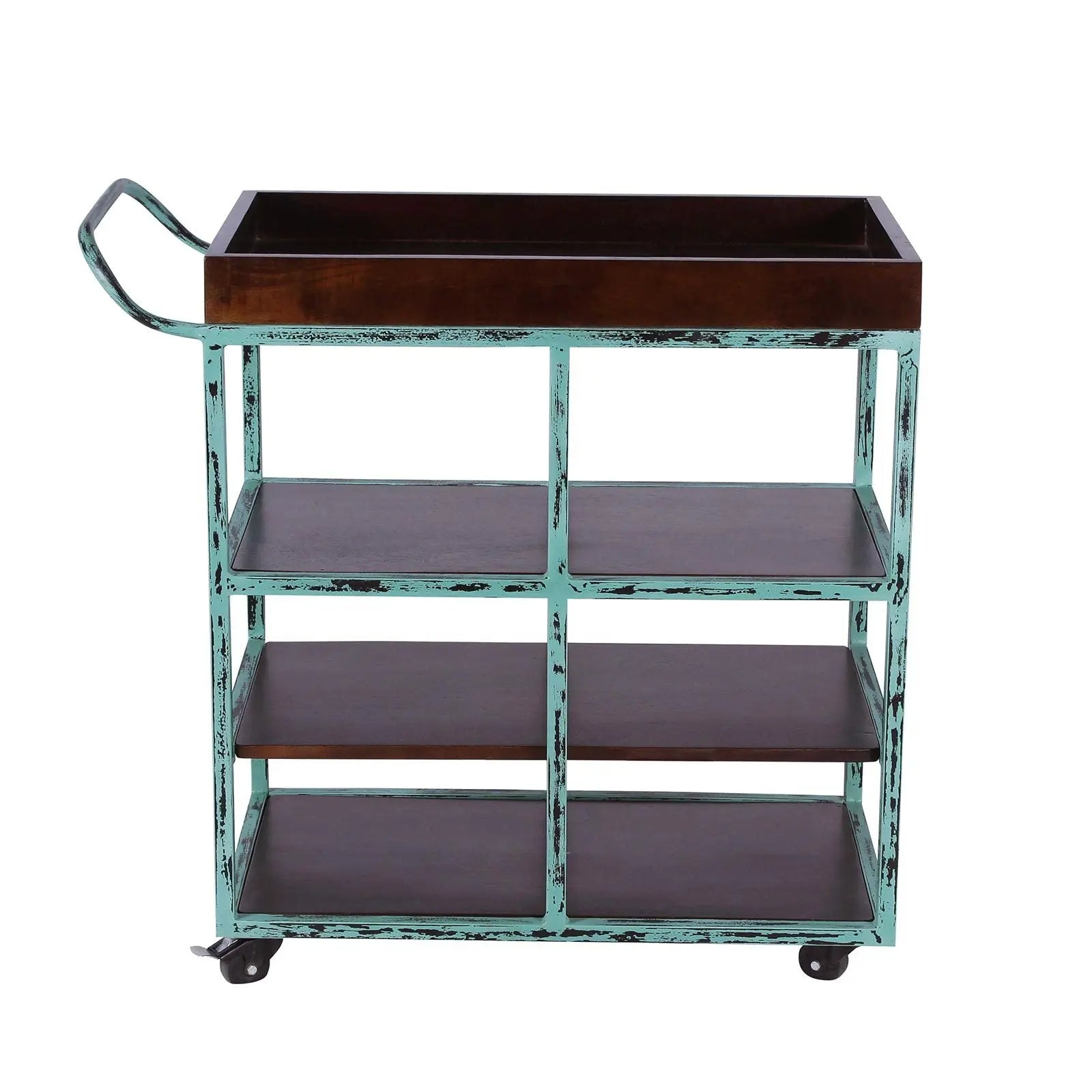 Salome Solid Wood and Iron Bar Trolly in Distress Finish