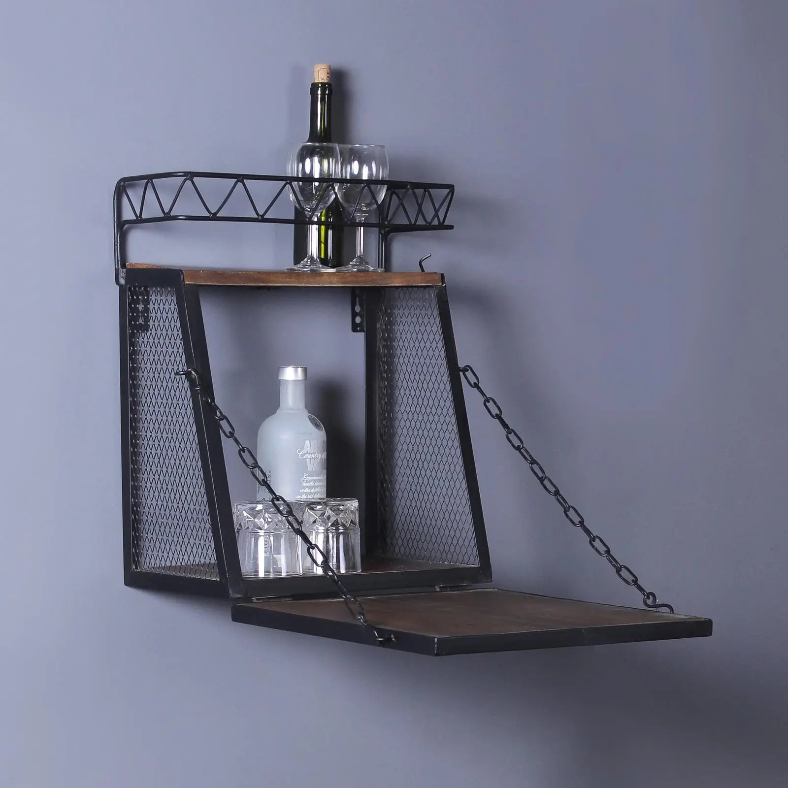 Valiant Iron and Wood Bar Shelf in Black