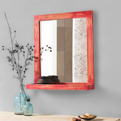 Weathered Red Bath Mirror with Shelve