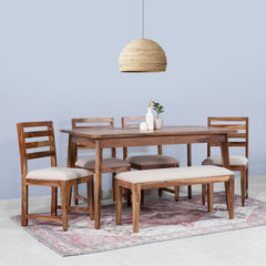 Mateo Sheesham Wood 6 Seater Dining Table with Chairs & Bench