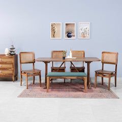 Elena Sheesham Wood Rattn 6 Seater Dining Table 