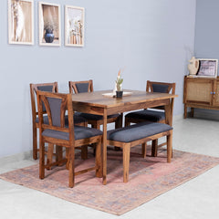 Emilio Sheesham Wood 6 Seater Dining Table with Chairs