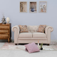 Grace Chesterfield 2 Seater Sofa in Premium Polyester Fabric in Ivory Colour