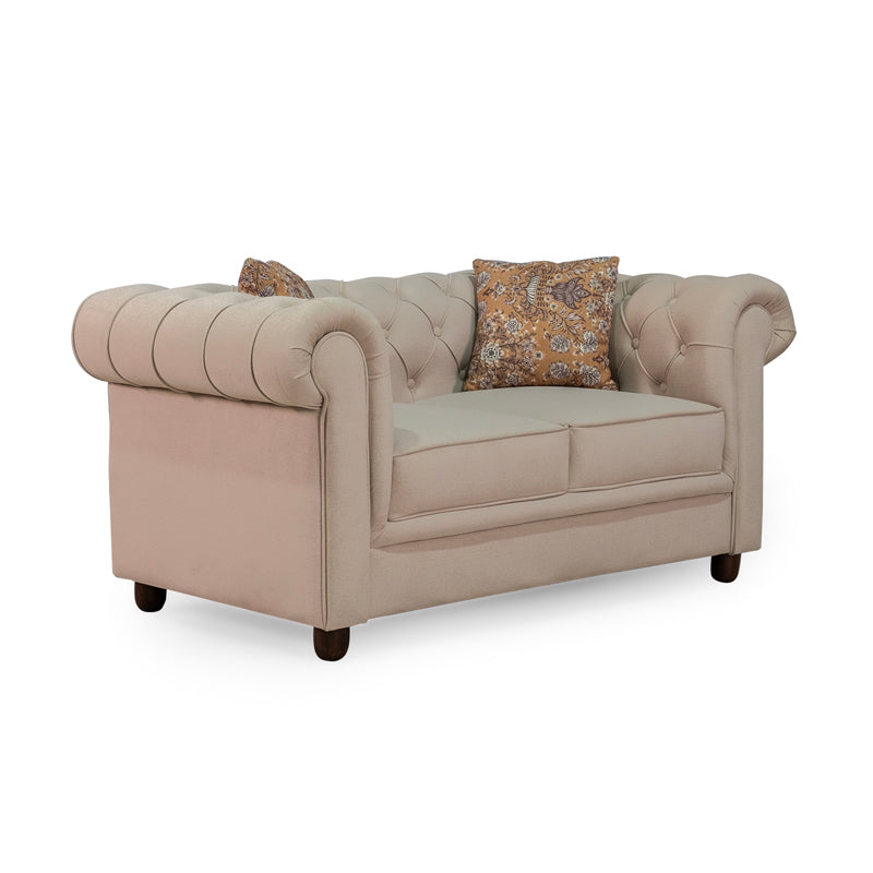 Grace Chesterfield 2 Seater Sofa in Premium Polyester Fabric in Ivory Colour