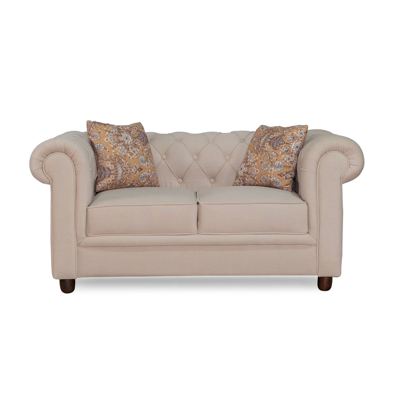 Grace Chesterfield 2 Seater Sofa in Premium Polyester Fabric in Ivory Colour