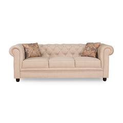 Grace Chesterfield 3 Seater Sofa in Premium Polyester Fabric in Ivory Colour