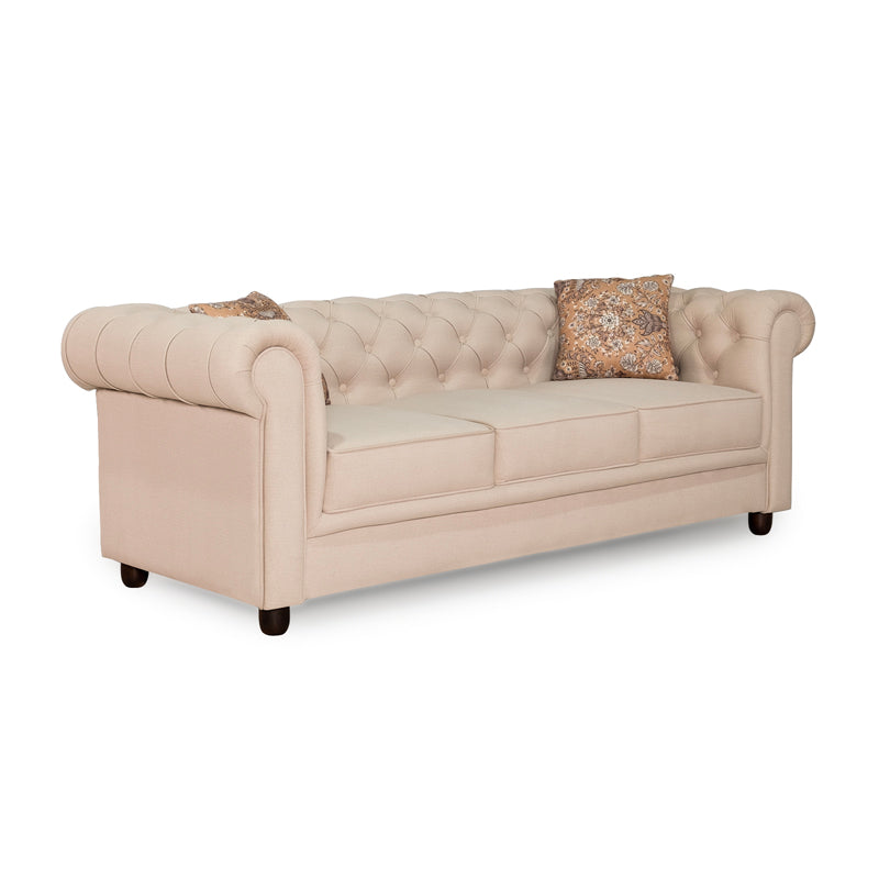 Grace Chesterfield 3 Seater Sofa in Premium Polyester Fabric in Ivory Colour