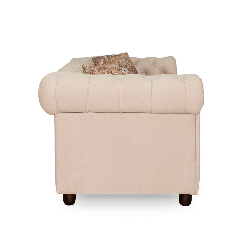 Grace Chesterfield 3 Seater Sofa in Premium Polyester Fabric in Ivory Colour