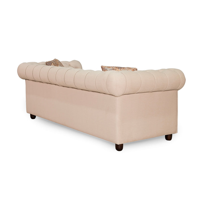 Grace Chesterfield 3 Seater Sofa in Premium Polyester Fabric in Ivory Colour