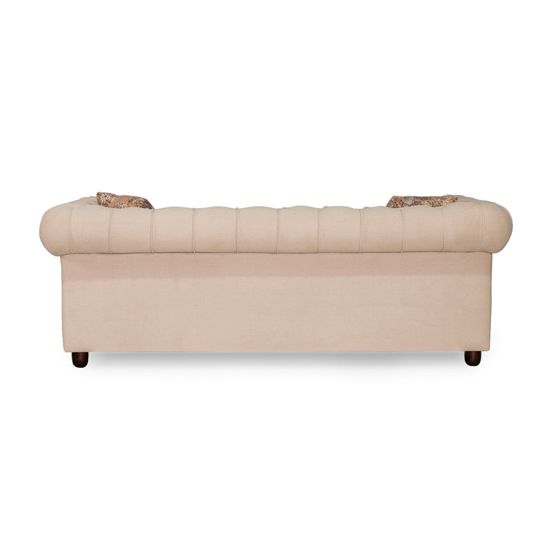 Grace Chesterfield 3 Seater Sofa in Premium Polyester Fabric in Ivory Colour