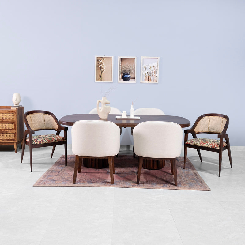 Davino Sheesham Wood Dining Table with 6 Chairs in Walnut