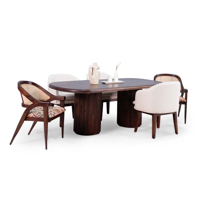 Davino Sheesham Wood Dining Table with 6 Chairs in Walnut