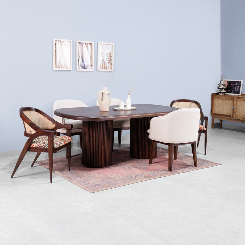 Davino Sheesham Wood Dining Table with 6 Chairs in Walnut