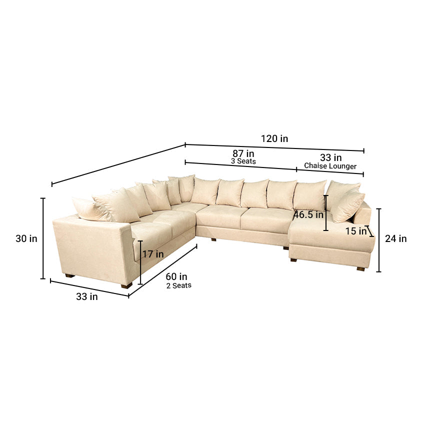 Striado Upholstered Sofa With Chaise Sectional in Beige