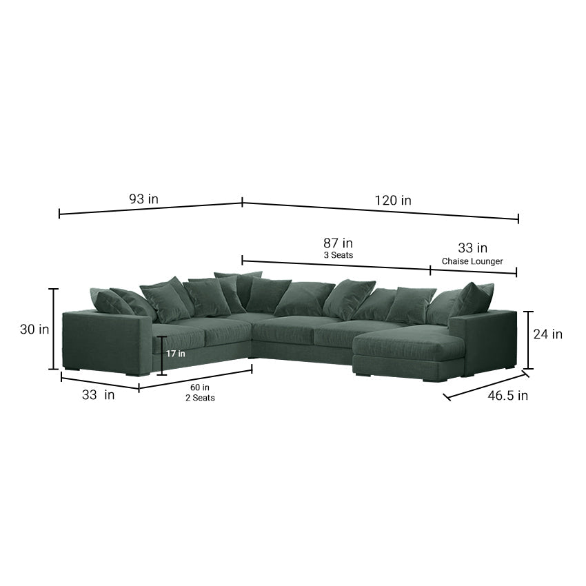 Striado Upholstered Sofa With Chaise Sectional in Beige