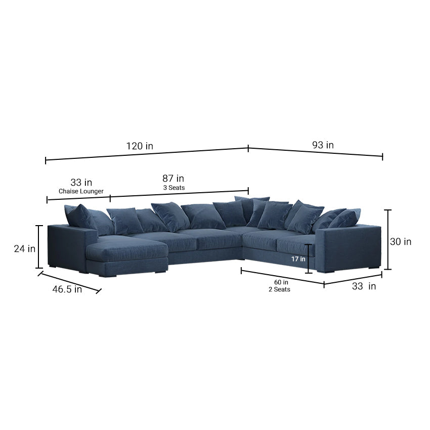 Striado Upholstered Sofa With Chaise Sectional in Beige