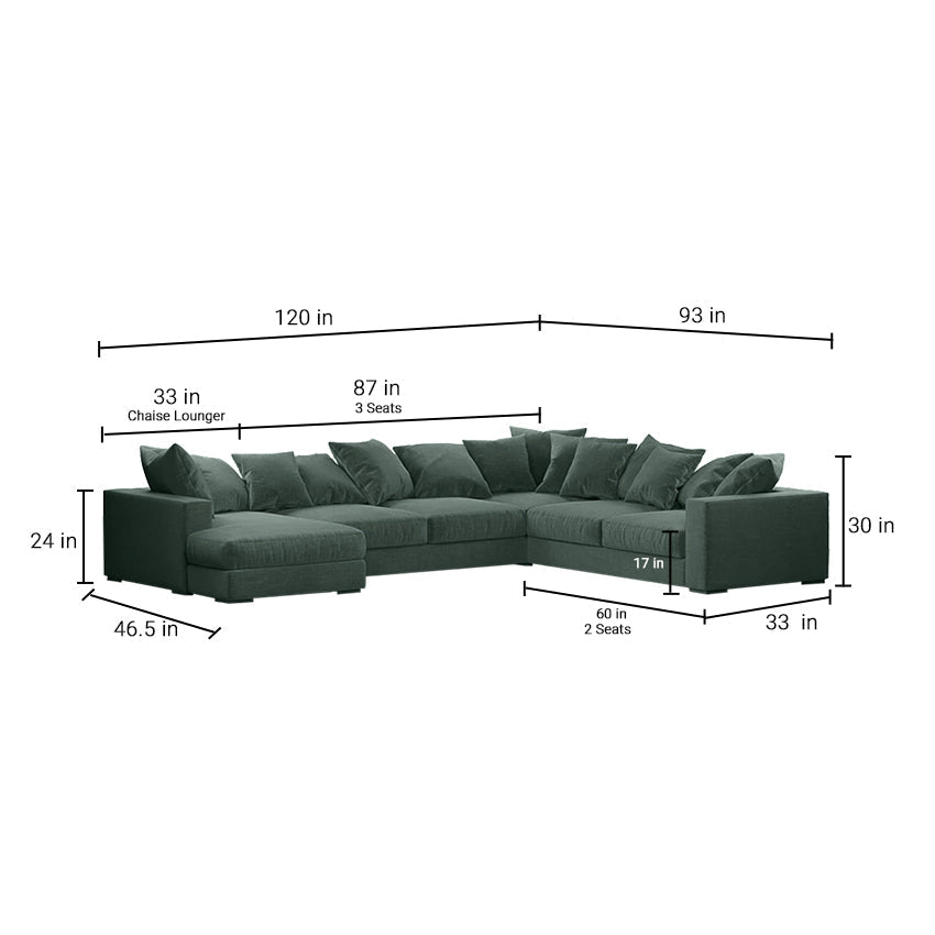 Striado Upholstered Sofa With Chaise Sectional in Beige