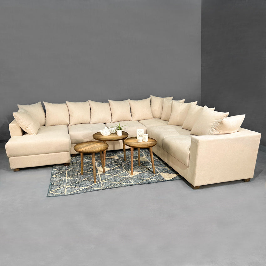 Striado Upholstered Sofa With Chaise Sectional in Beige