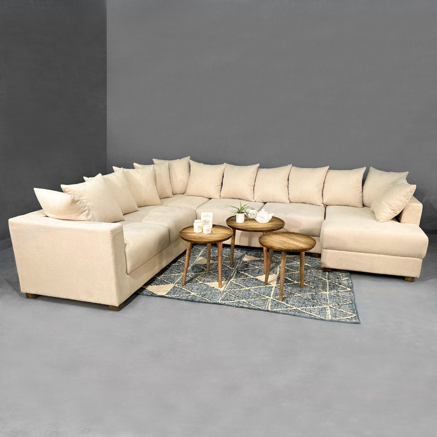 Striado Upholstered Sofa With Chaise Sectional in Beige