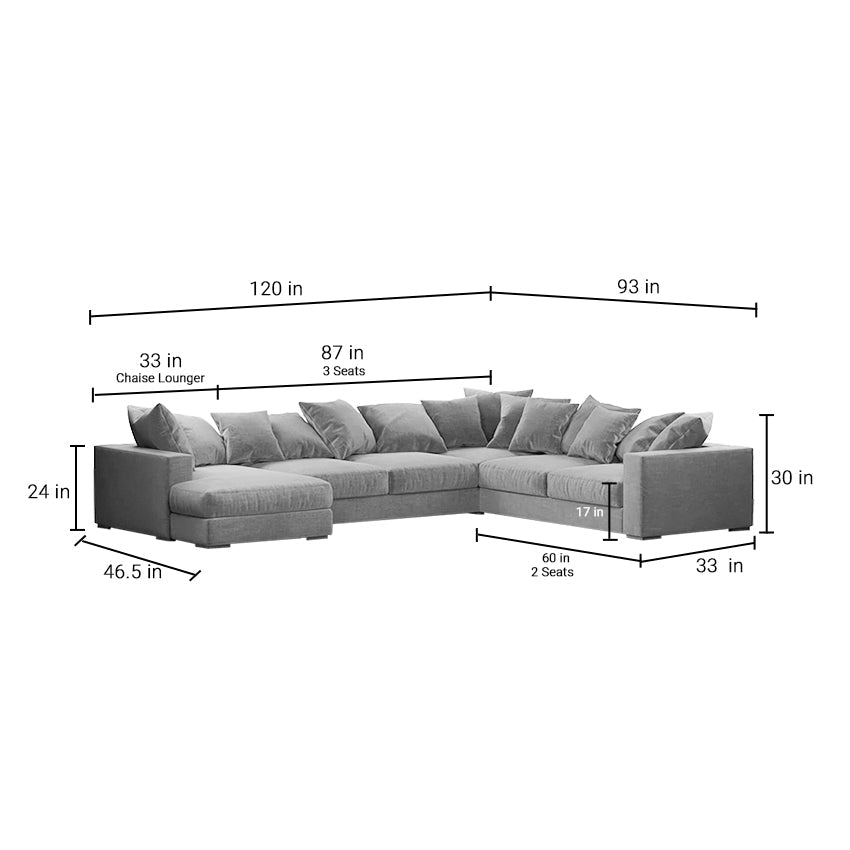 Striado Upholstered Sofa With Chaise Sectional in Beige