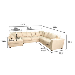 Striado Upholstered Sofa With Chaise Sectional in Beige