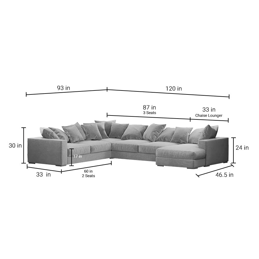 Striado Upholstered Sofa With Chaise Sectional in Beige