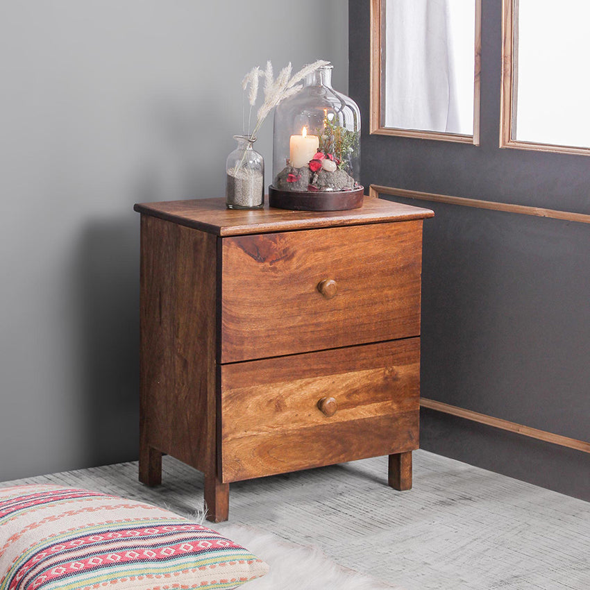 Reina Solid Wood Bedside Table with Drawers