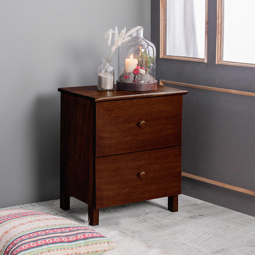 Reina Solid Wood Bedside Table with Drawers