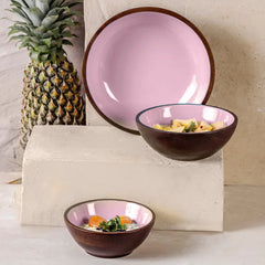 Strawberry Pink Wooden Serving Bowl in Large Size - Fabuliv